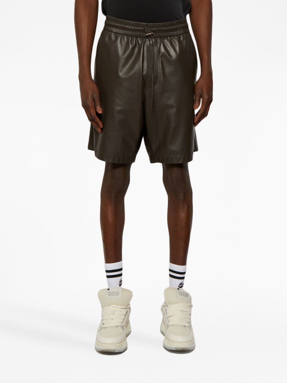 logo-patch vegan-leather shorts - 3