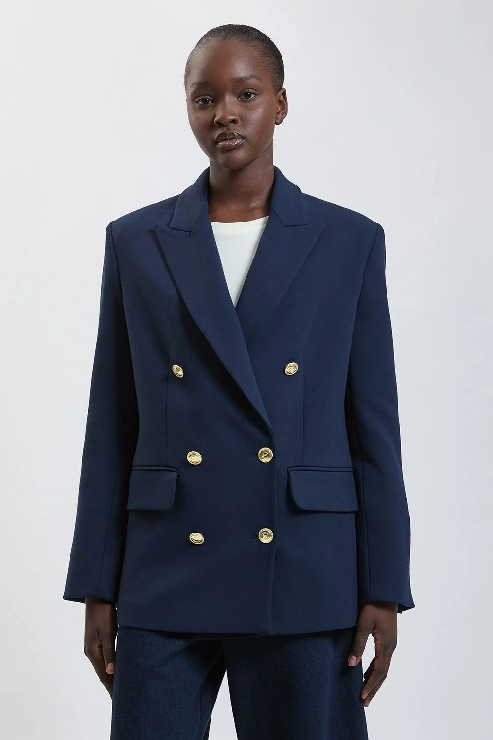 Petite Compact Stretch Double Breasted Military Blazer - 1
