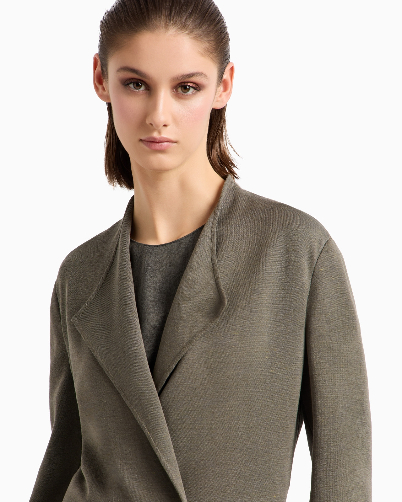LONG DOUBLE-BREASTED VISCOSE AND LINEN JACKET - 5