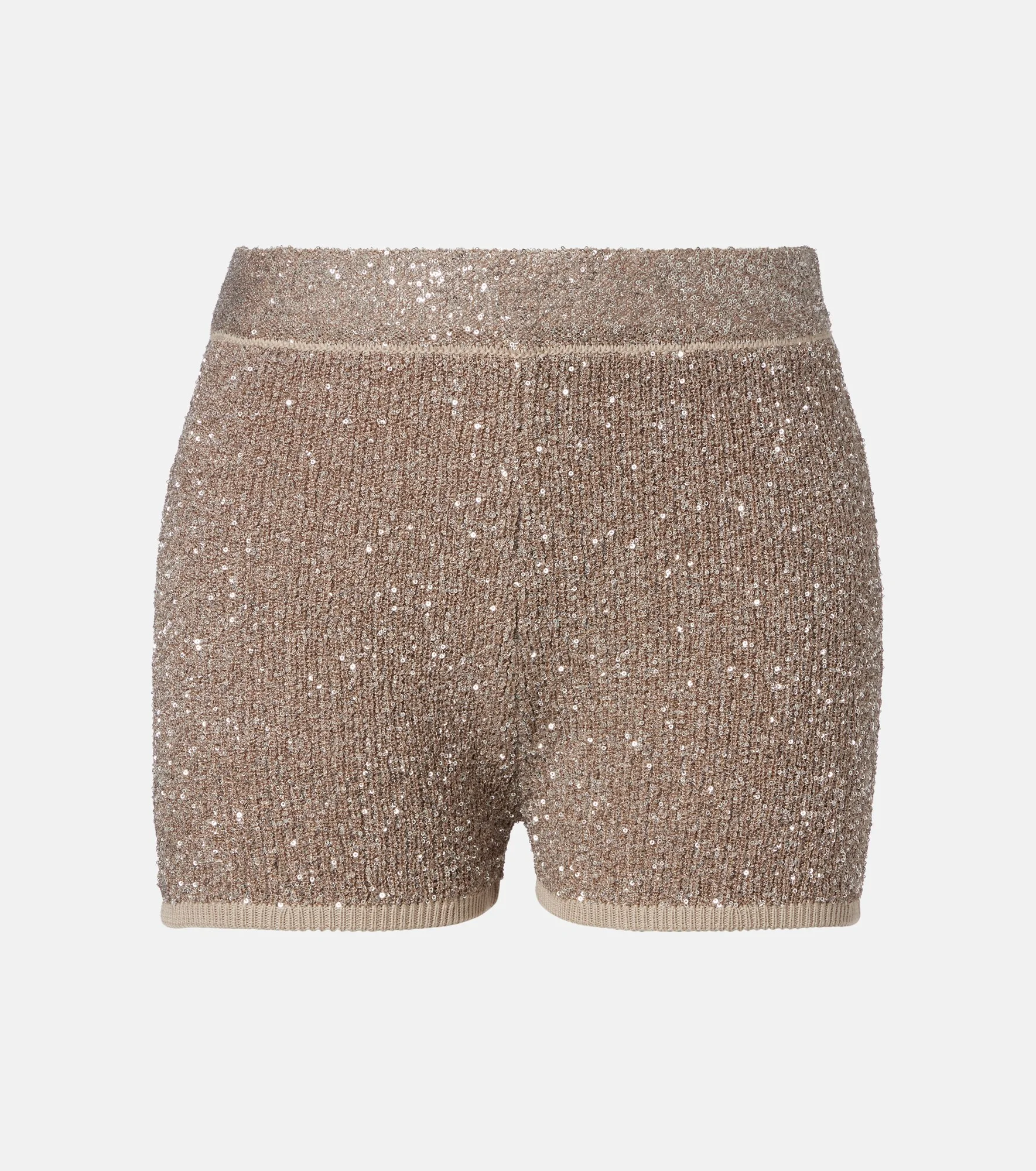 Sequined ribbed-knit cotton shorts - 1