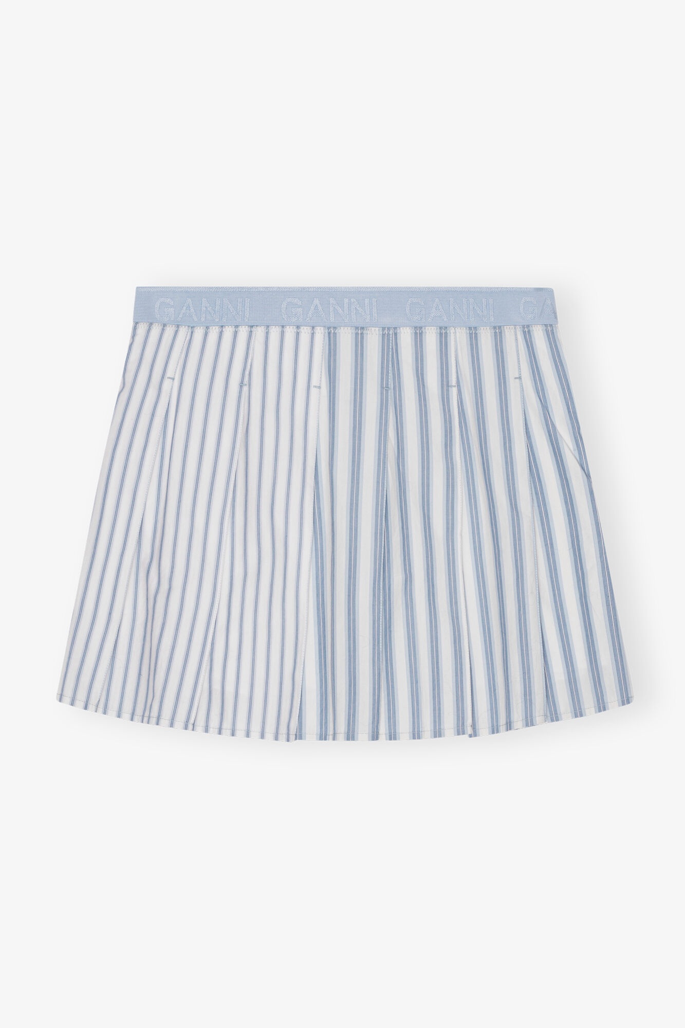 BLUE STRIPE COTTON PLEATED MINI SKIRT - 1