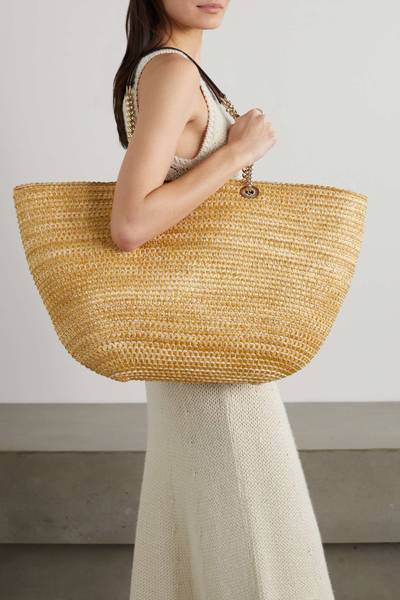 JIMMY CHOO Mari leather-trimmed raffia tote outlook