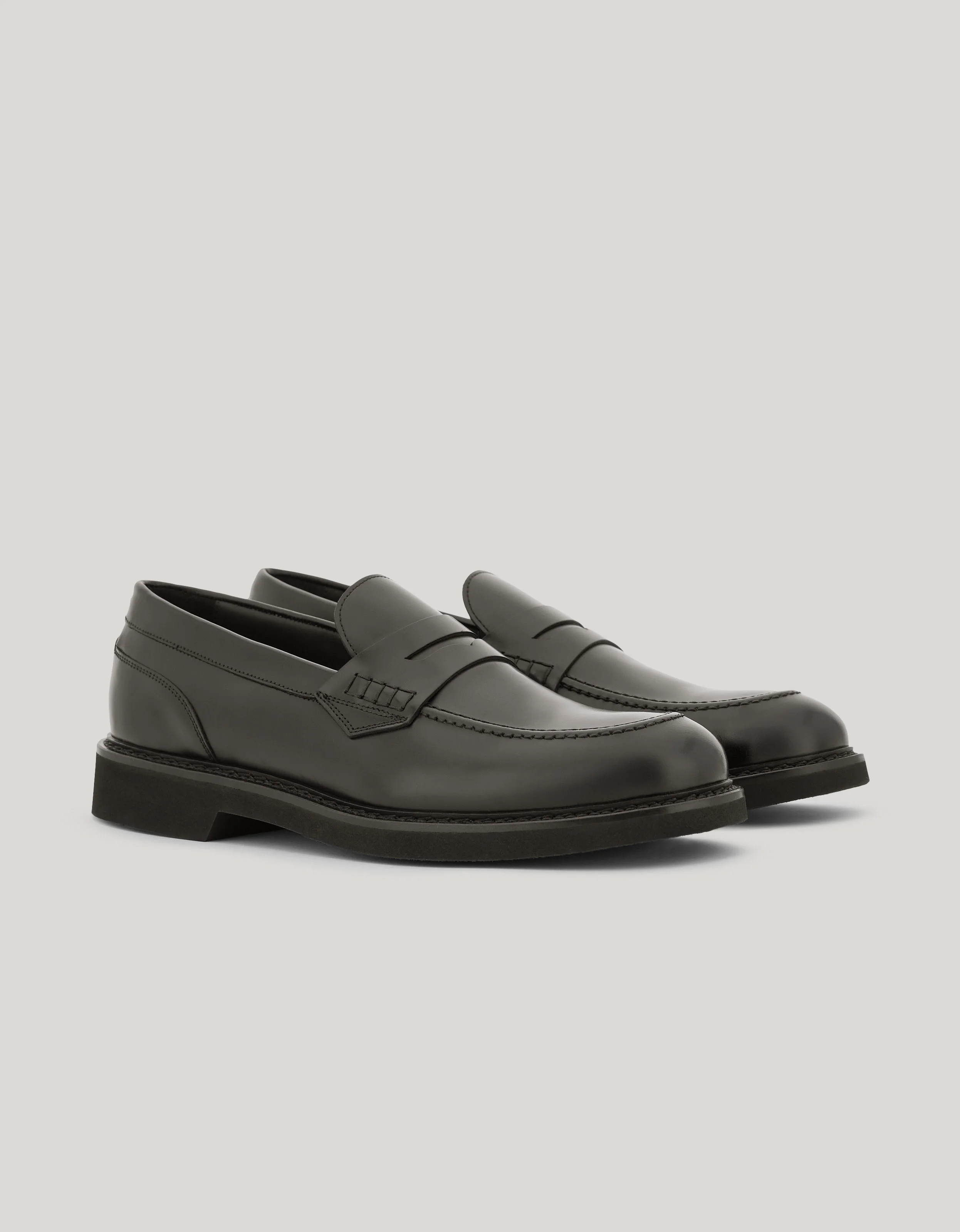 DARK BROWN CALFSKIN PENNY LOAFERS WITH EVA SOLE - 1