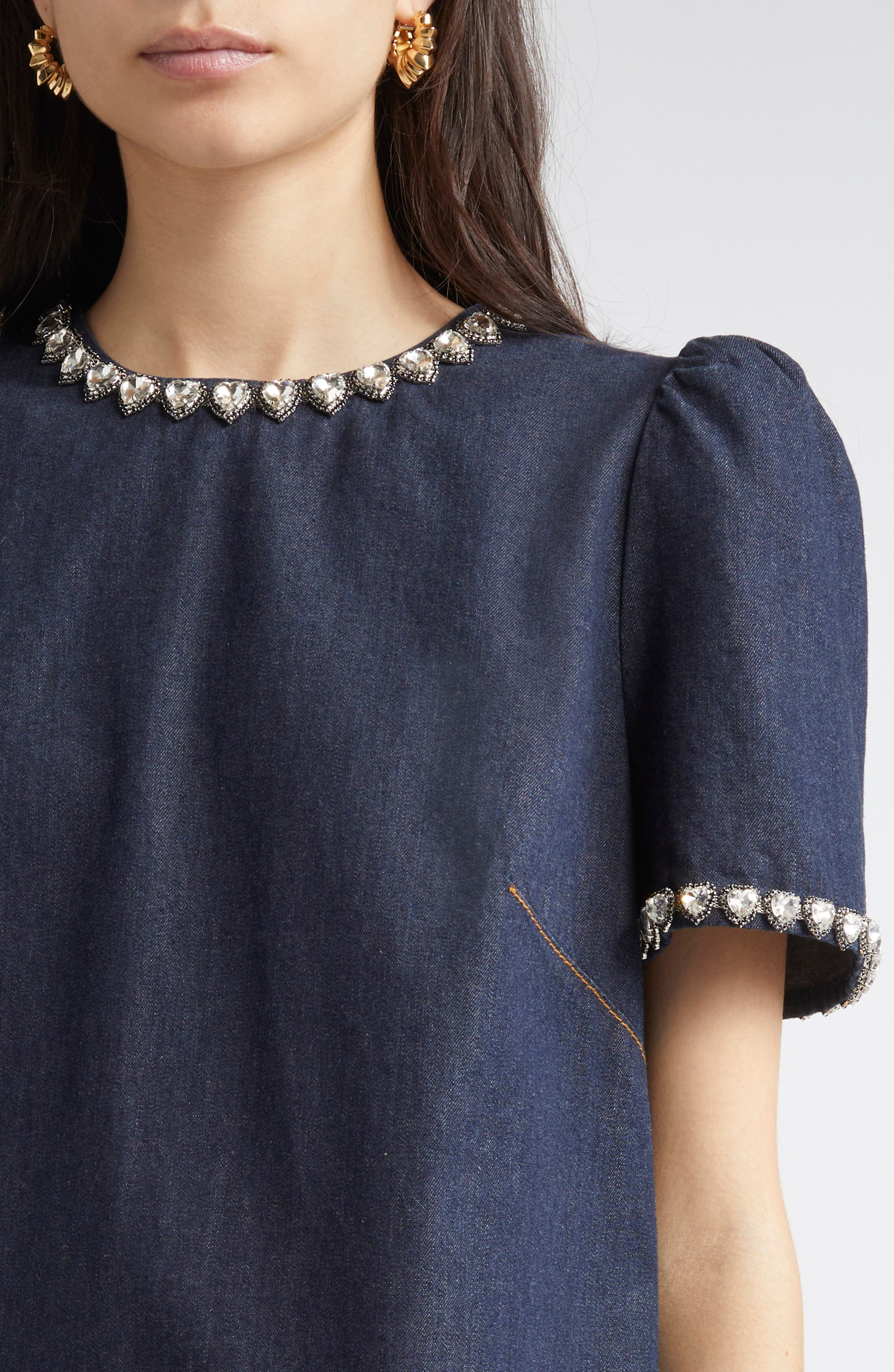 Zimmermann Crystal Embellished Denim Minidress in Night Sky at Nordstrom - 4