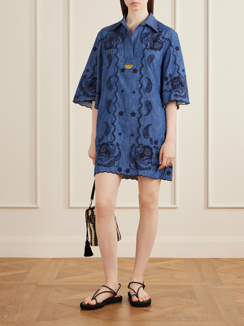 Zimmermann Aster Broderie Anglaise-trimmed Cotton-denim Mini Dress outlook