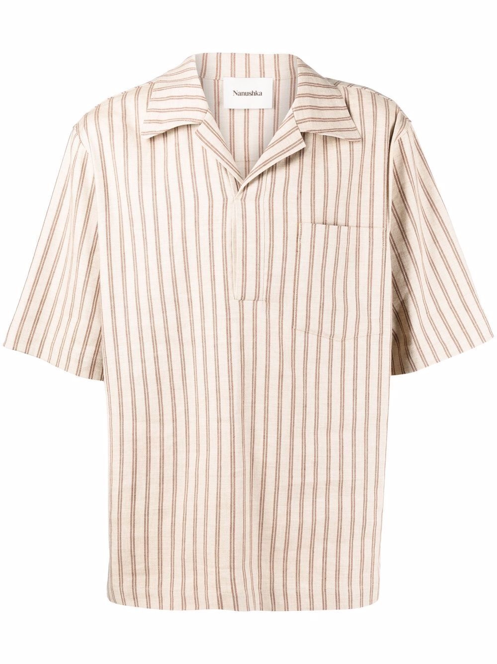 stripe-print short-sleeved shirt - 1