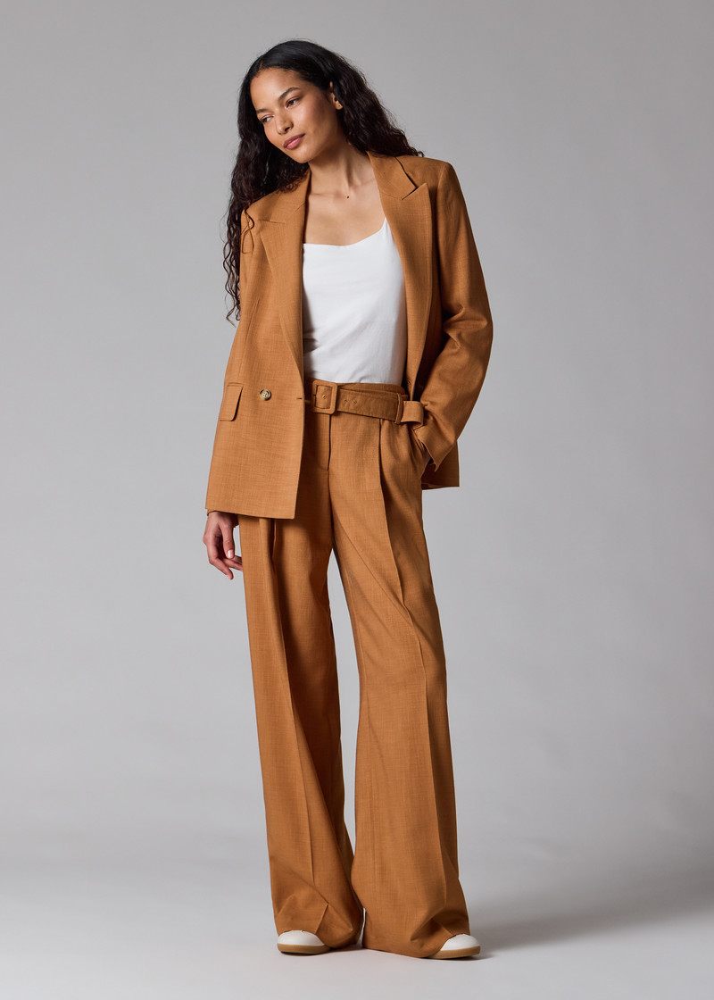 Women's Tan Textured Double-Breasted Blazer 8