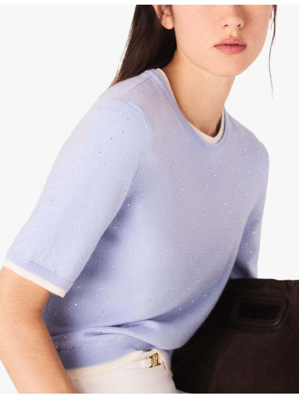 Rhinestone-Embellished Short-Sleeved Stretch Wool-Blend Jumper - 2