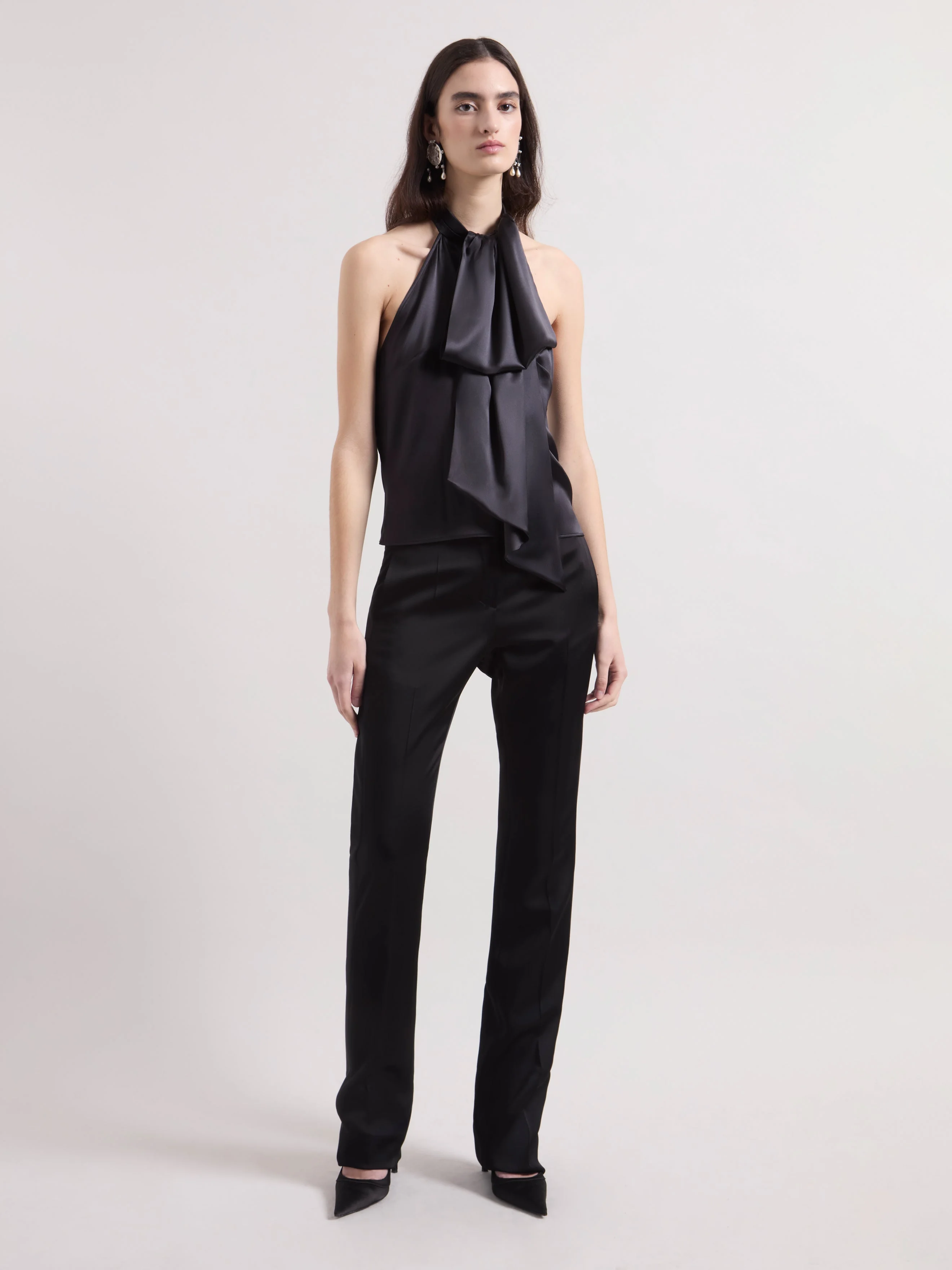 Black Halterneck Satin Top - 1