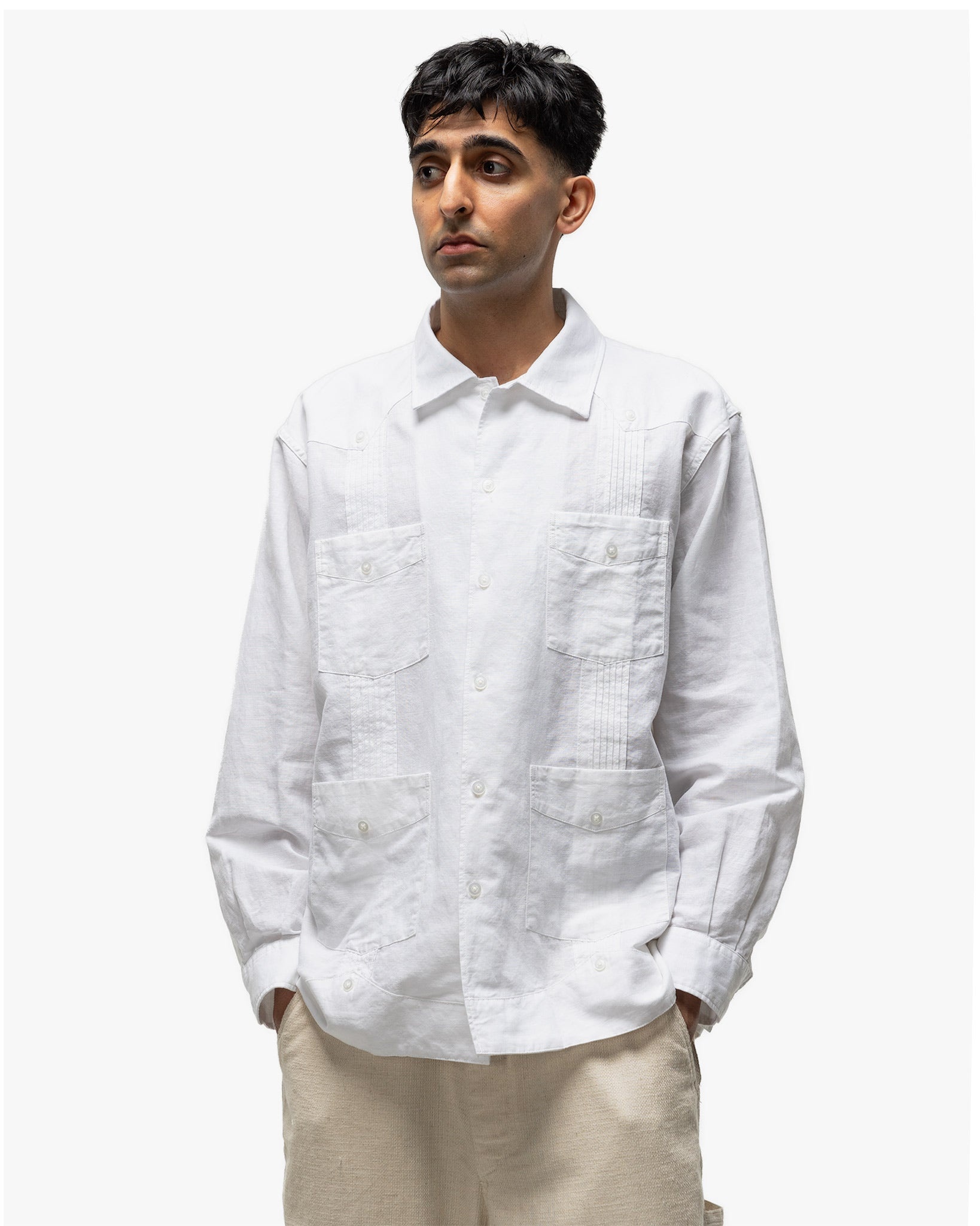 Guayabera Shirt Linen Handkerchief White - 4