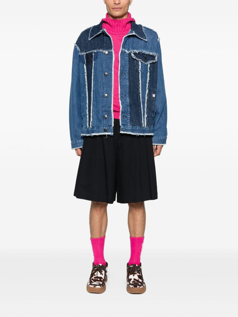 CHARLES JEFFREY LOVERBOY frayed patchwork denim jacket outlook