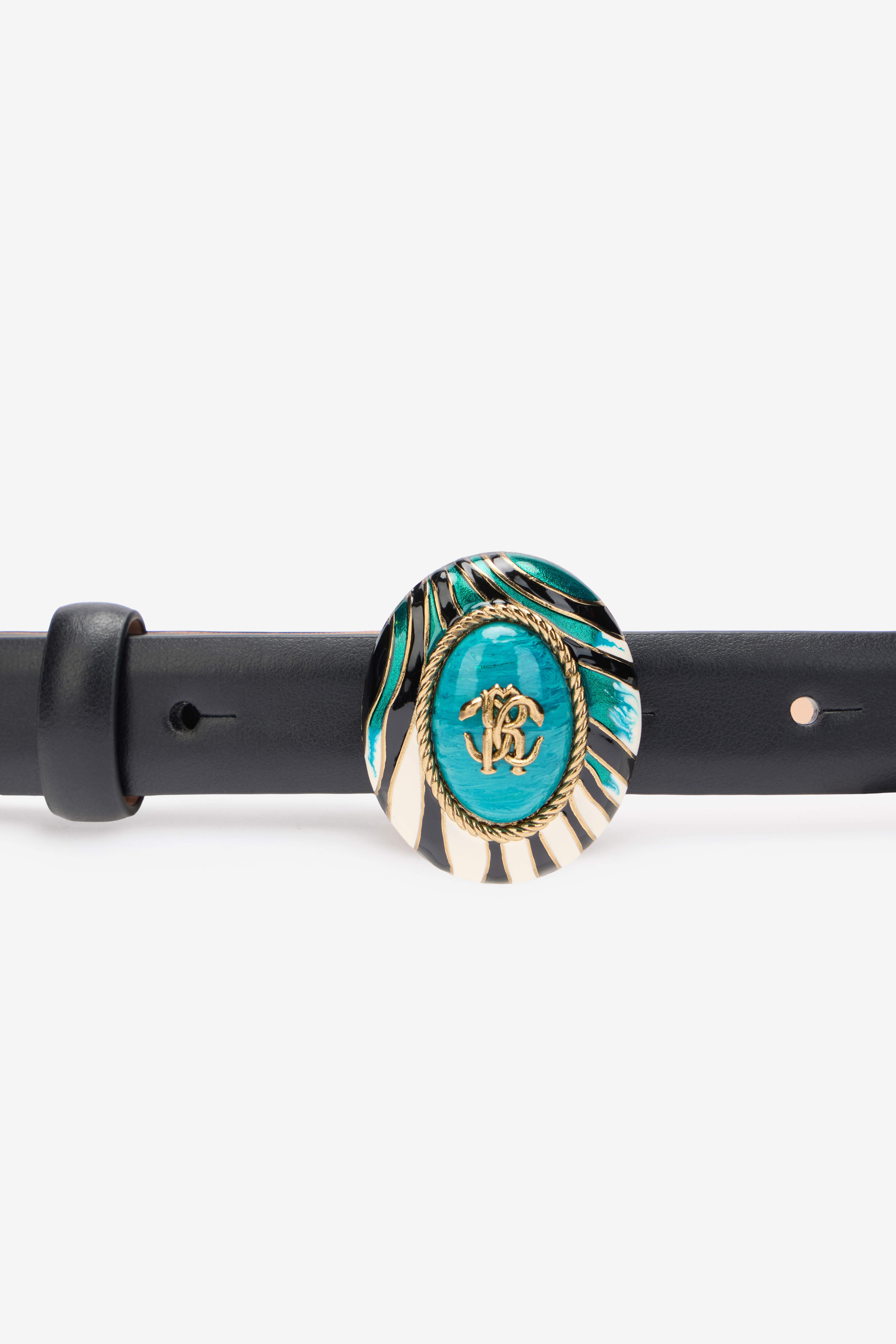 Black Fashion Belt Enameled RC Monogram Buckle - 4
