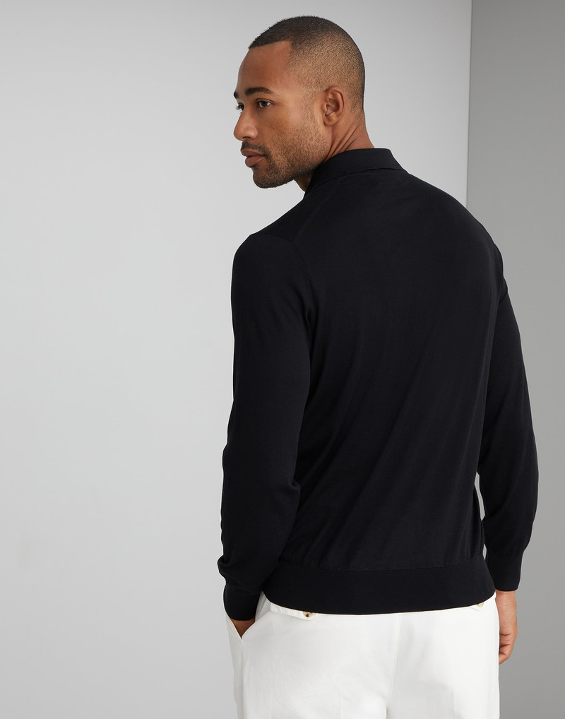 Brunello Cucinelli Cotton and silk lightweight knit polo with long sleeves outlook