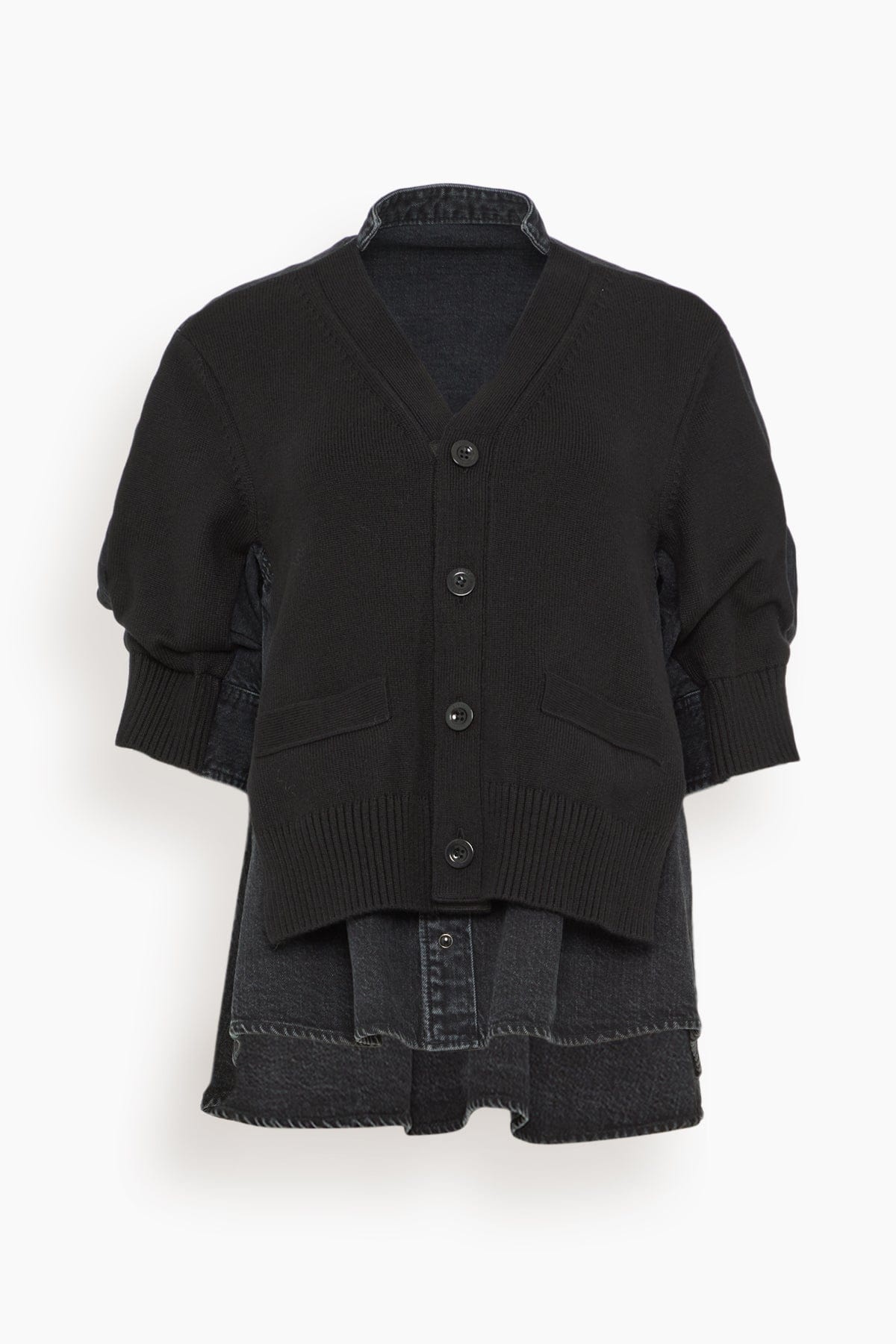 Denim x Knit Cardigan in Black - 1