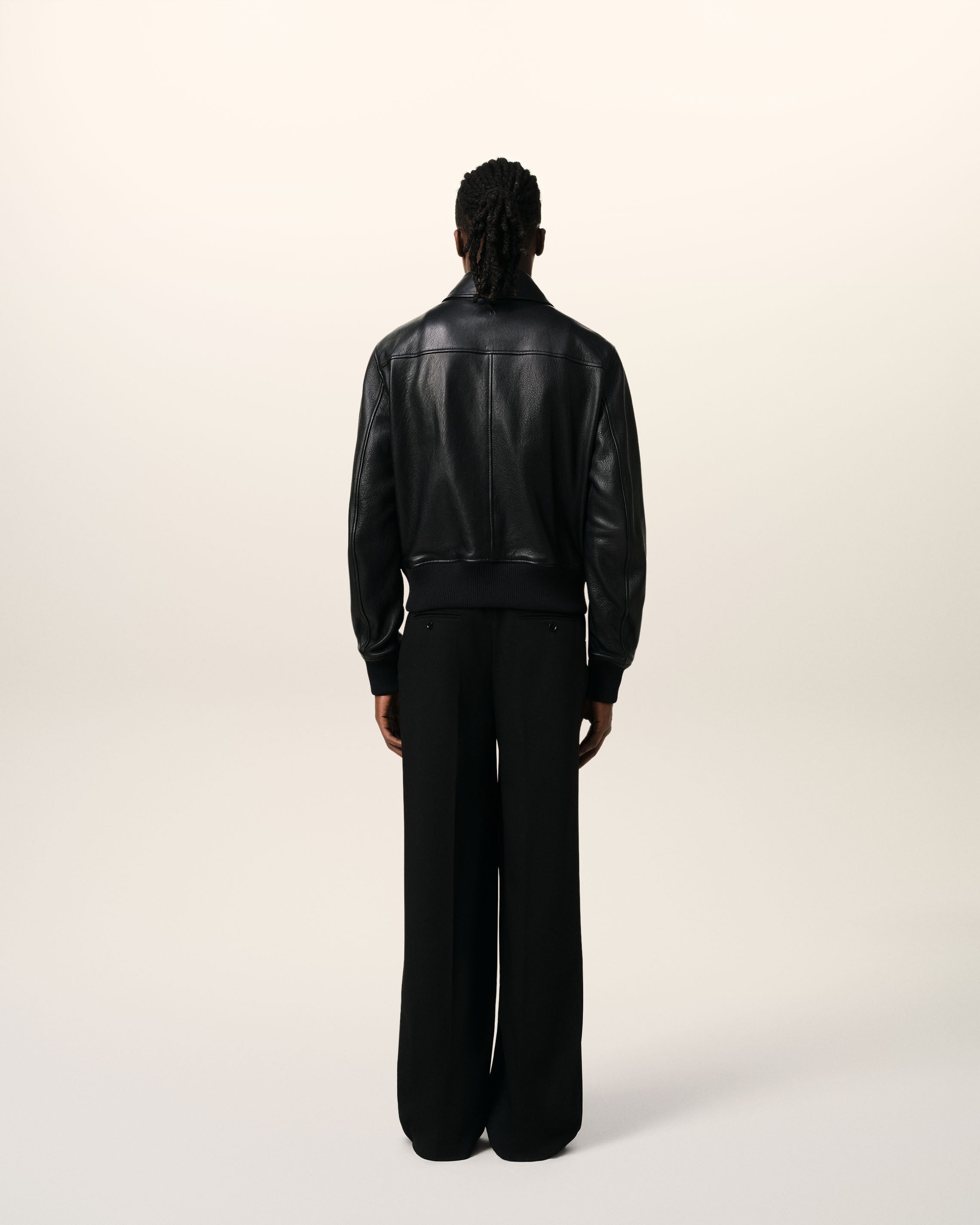 BLACK LEATHER ZIPPED JACKET - 5