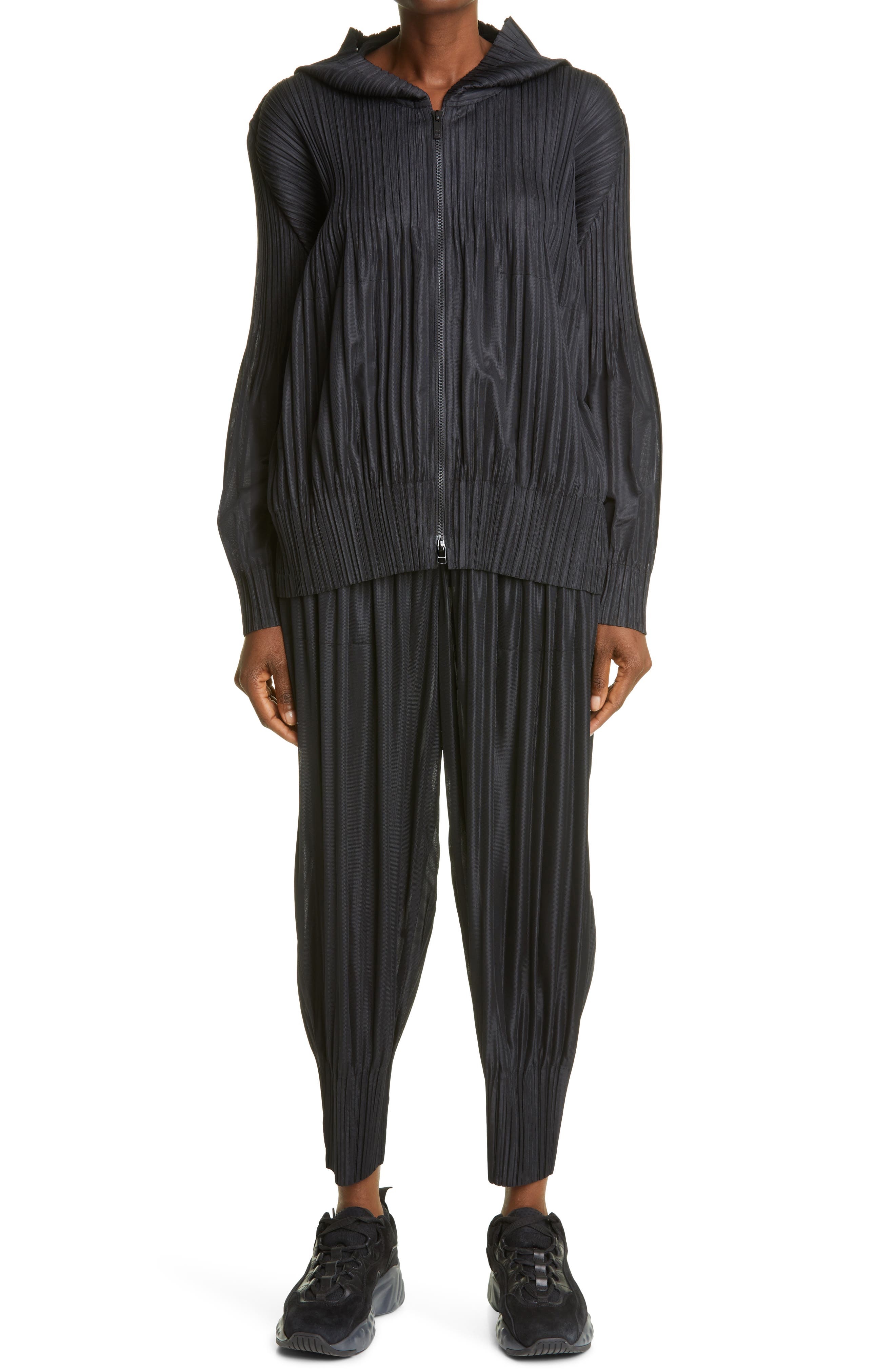 Pleats Please Issey Miyake Pleated Zip Front Hoodie in Black at Nordstrom - 7