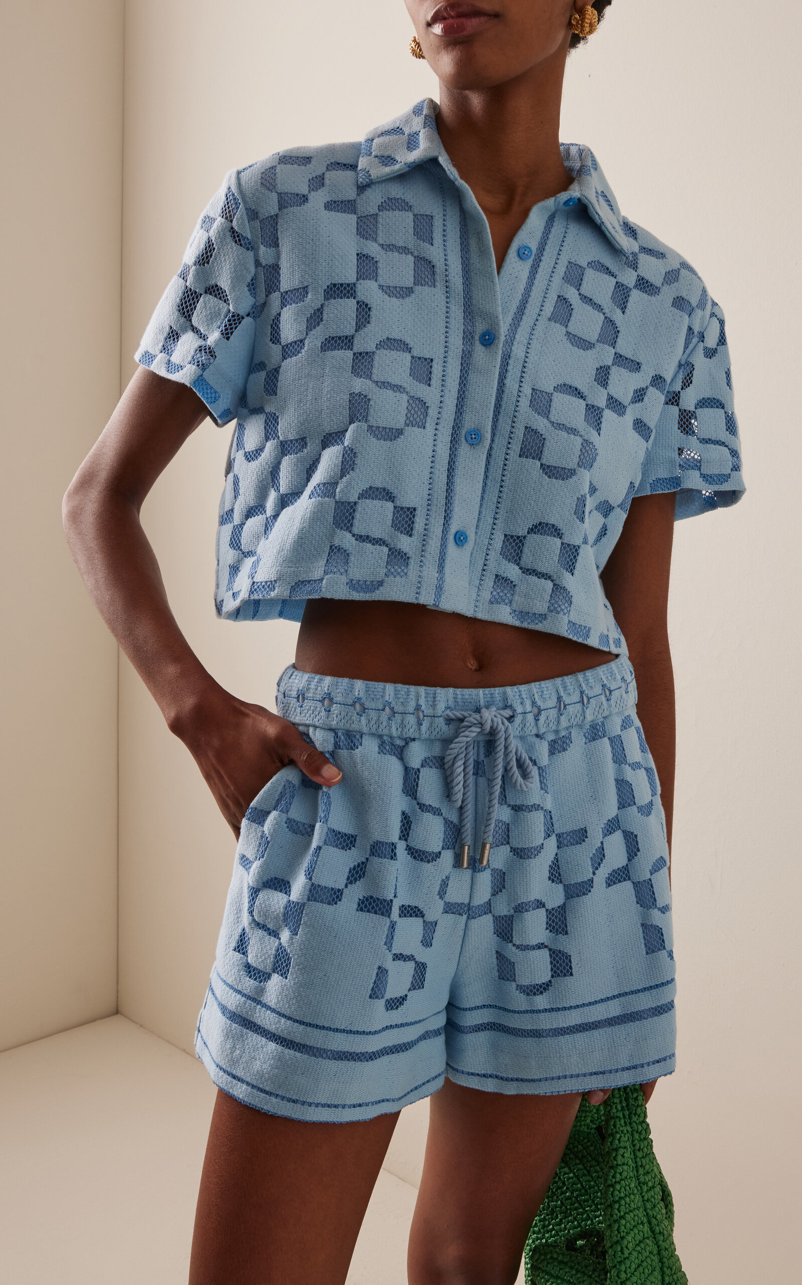 Makaia Cropped Cotton-Blend Shirt blue - 2