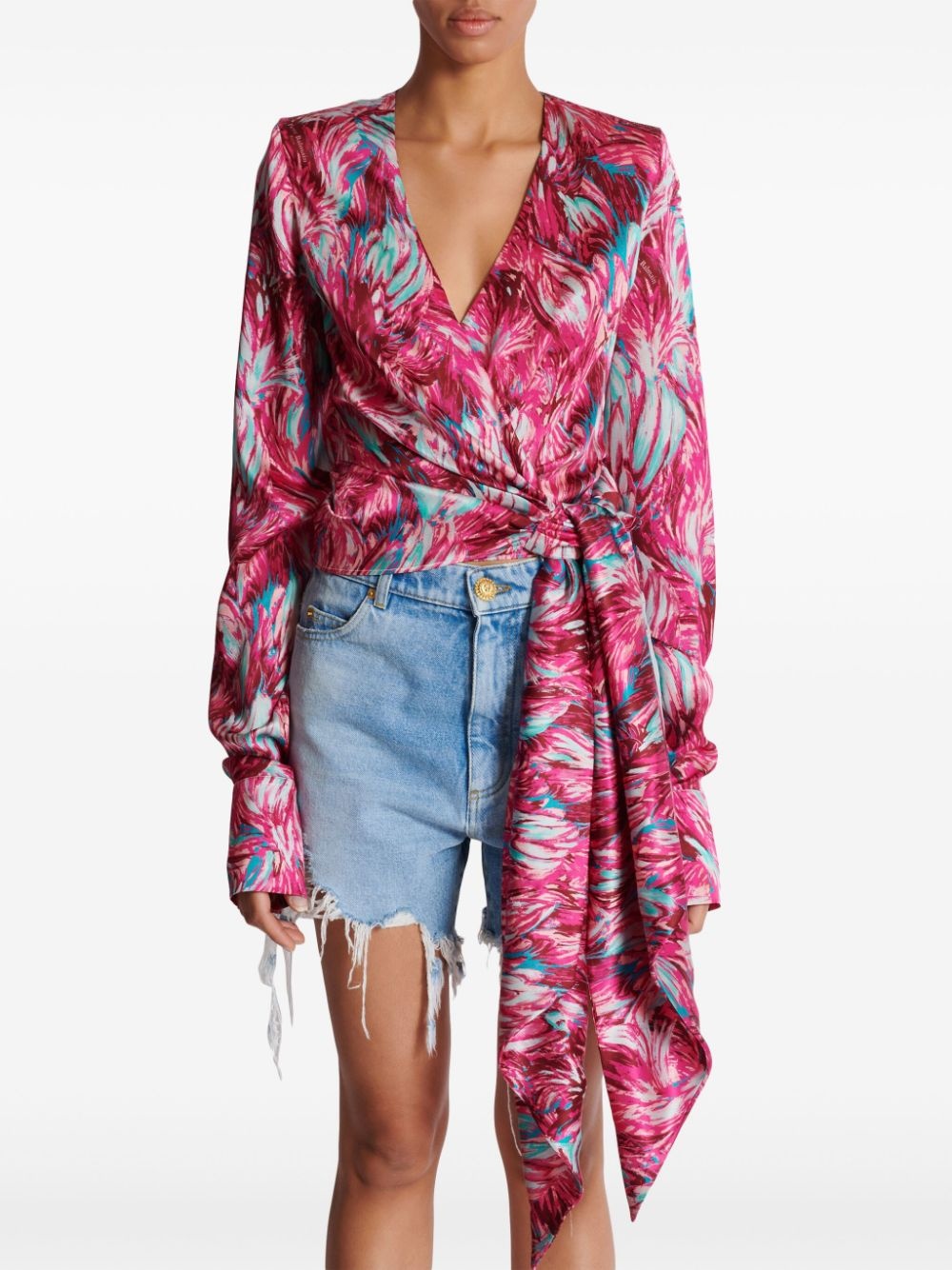 Feather-print silk blouse - 5