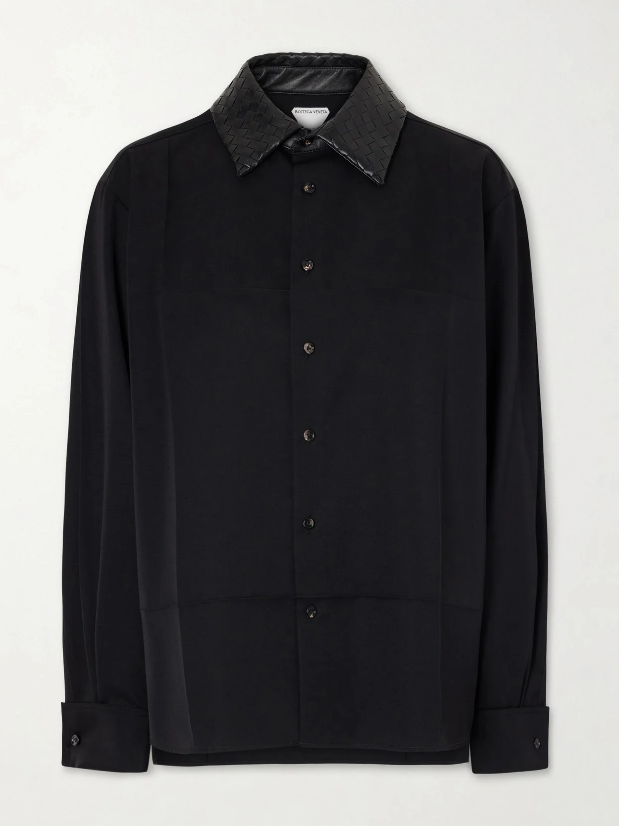 Intrecciato Leather-trimmed Wool-twill Shirt - 1