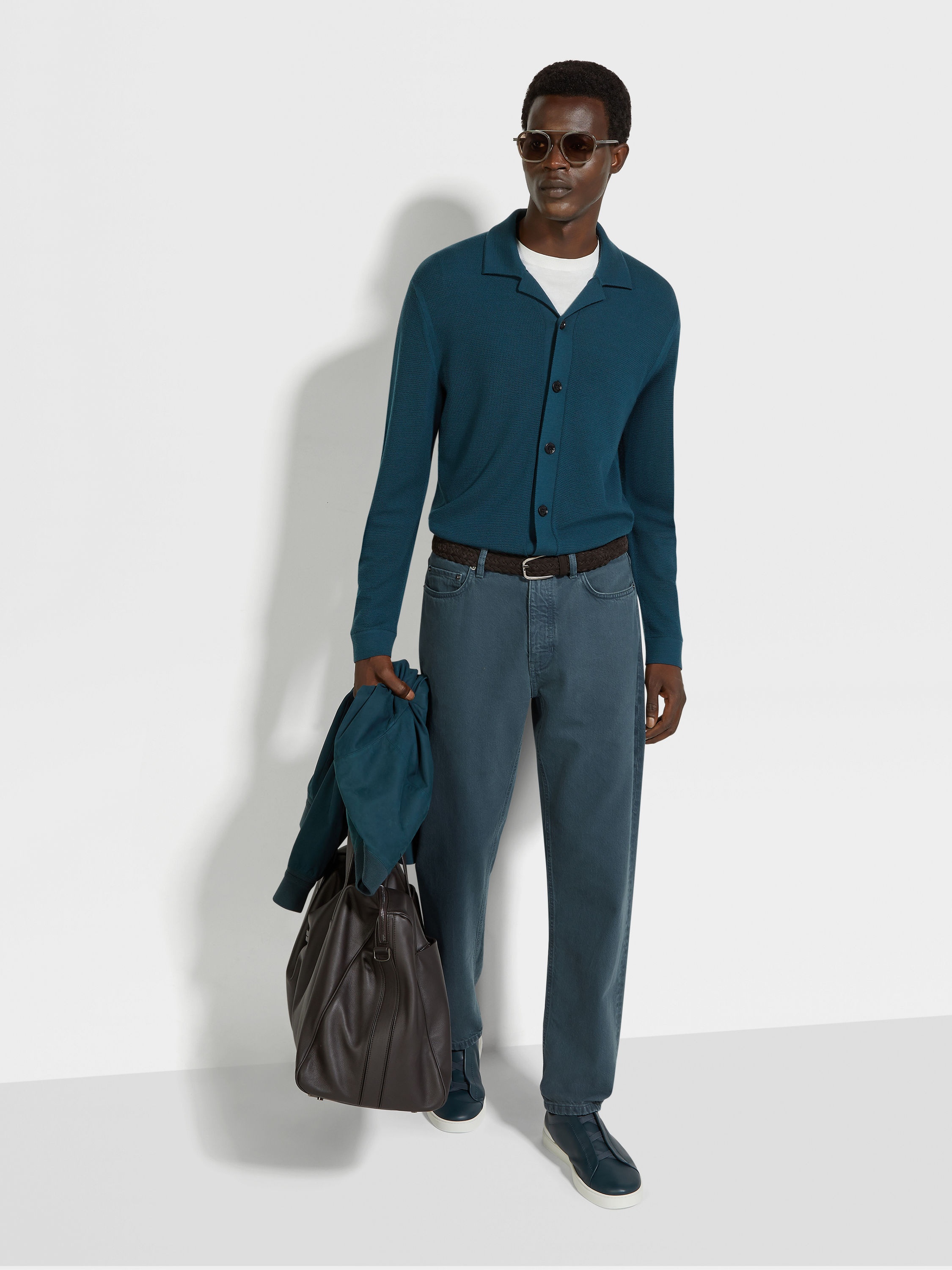 DARK TEAL BLUE WOOL SHIRT - 3