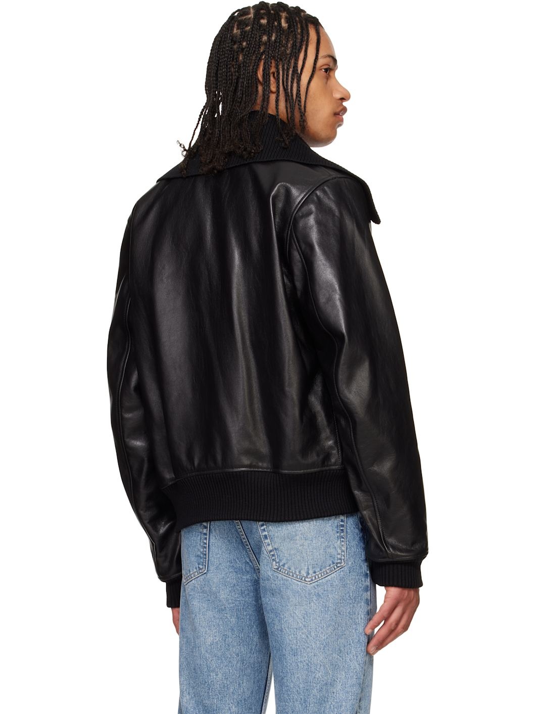 Black Pharos Leather Bomber Jacket - 3
