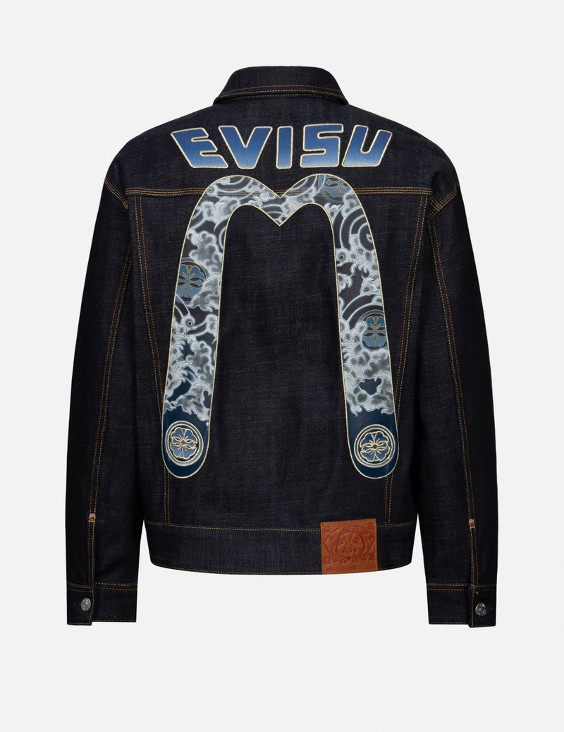 EVISU CLOUD AND KAMON-PATTERN DAICOCK PRINT LOOSE FIT DENIM JACKET outlook