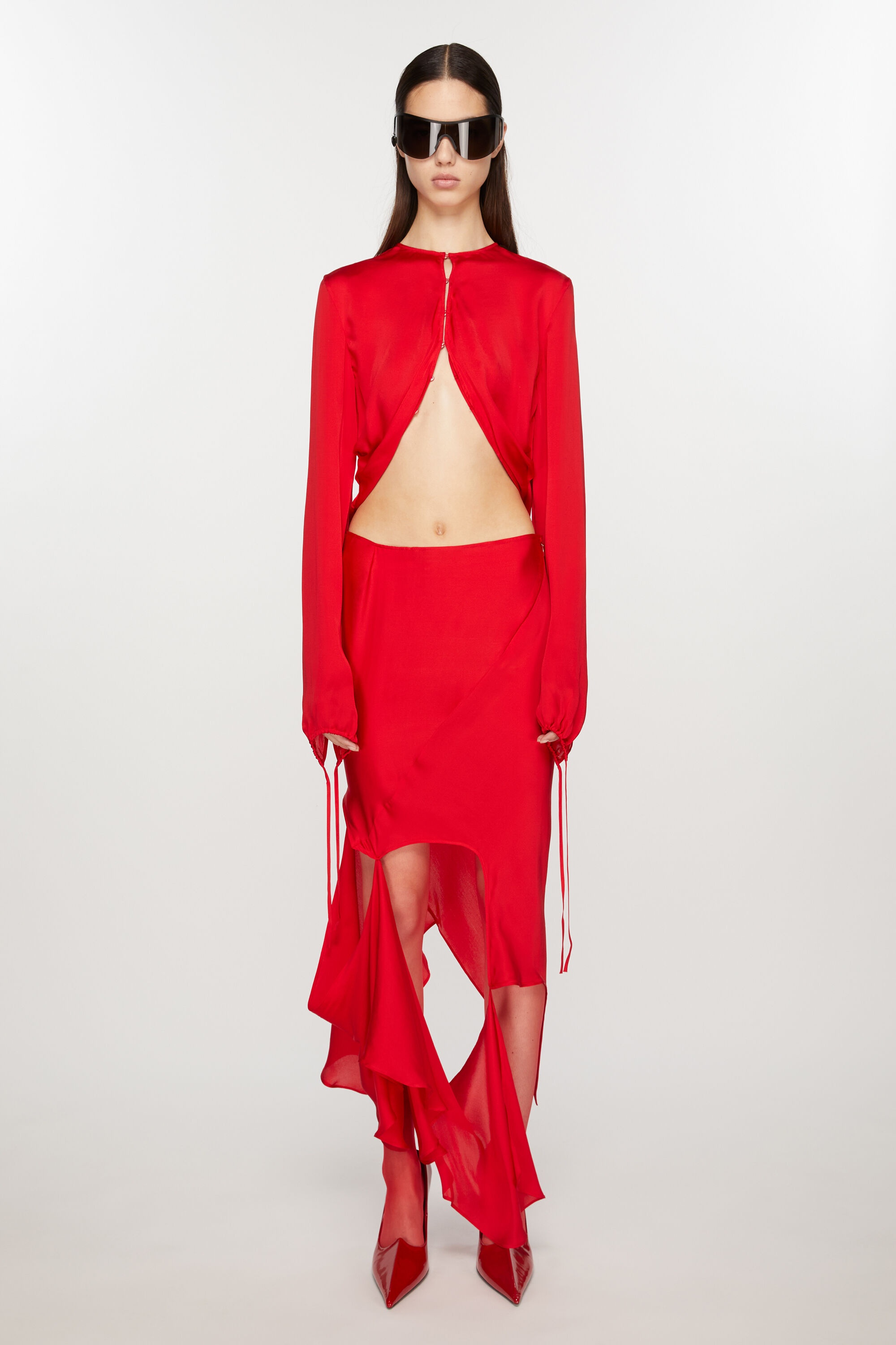 Silk cut-out skirt - Bright Red - 2