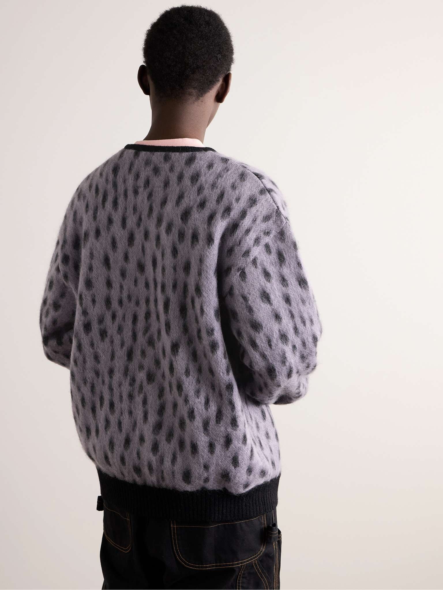トップス WACKO MARIA LEOPARDJACQUARD MOHAIR KNIT WACKO MARIA/LEOPARD MOHAIR KNIT JACQUARD SWEATER（PURPLE
