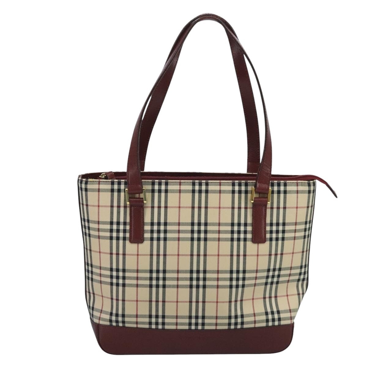 Burberry Nova Check Tote Bag Canvas Leather Beige Red Gold - 13