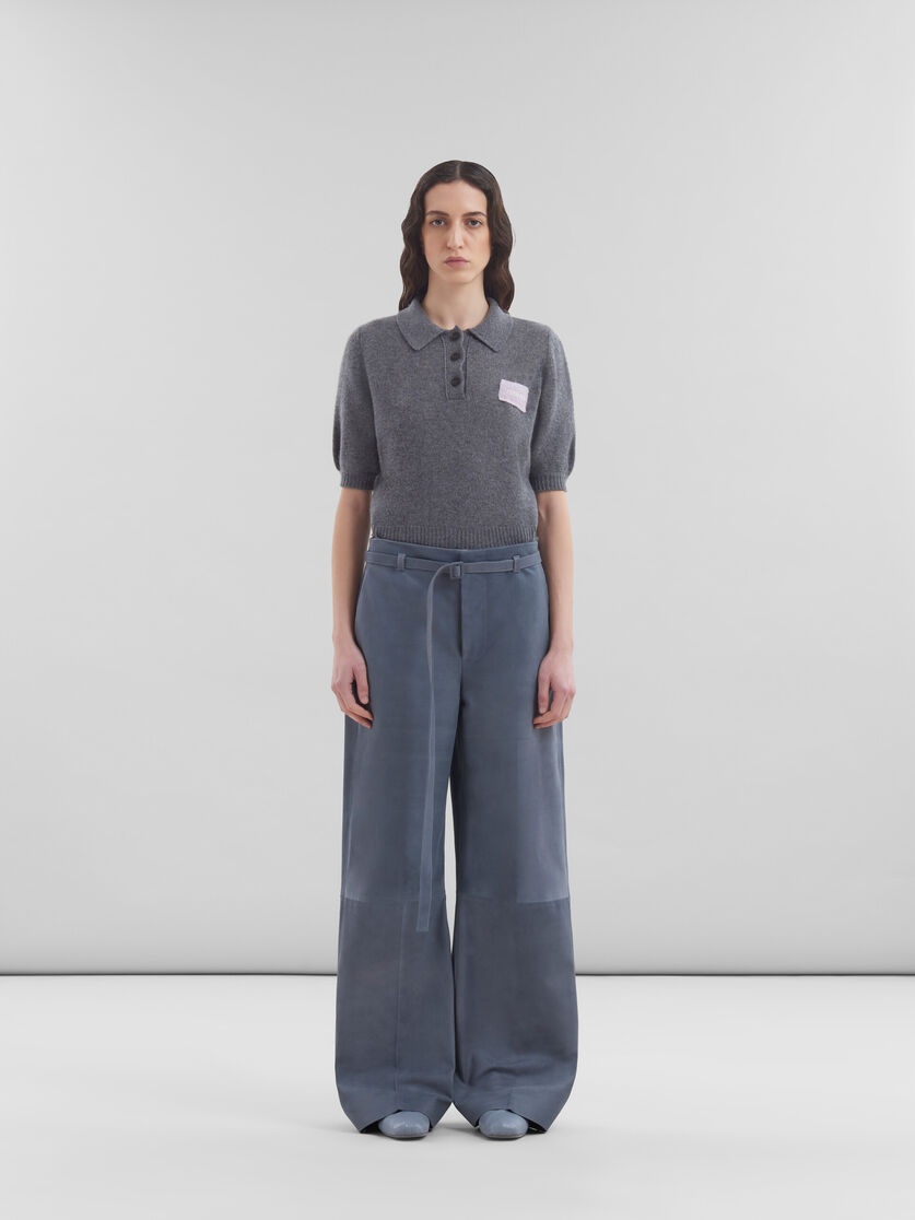 GREY SUEDE TROUSERS WITH BELT - 2