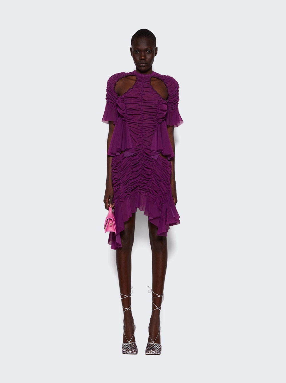 Mini Ruched Cut Out Dress Burgundy - 2