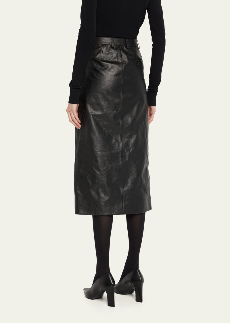 Slit Tailored Leather Midi Skirt 3