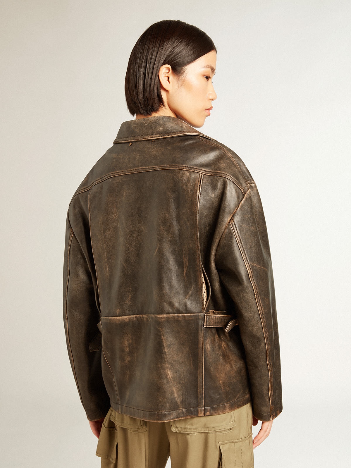 Women's aged brown nappa leather jacket - 4