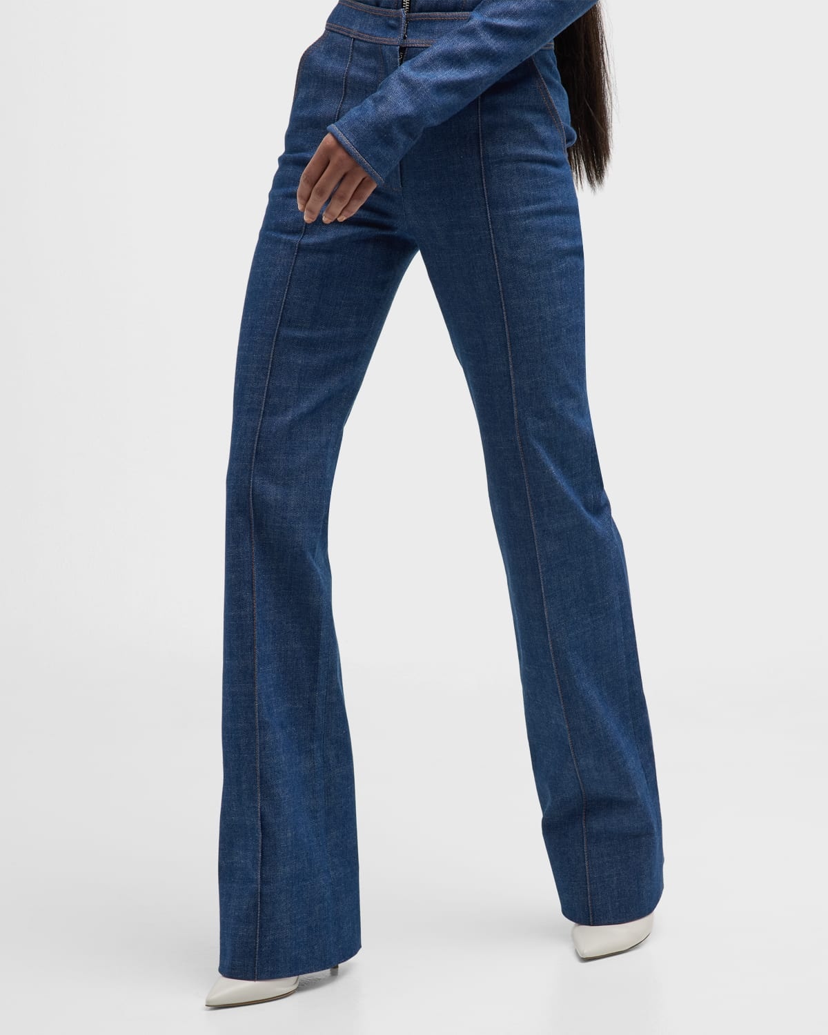 High-Rise Pintuck Straight-Leg Denim Trousers - 6