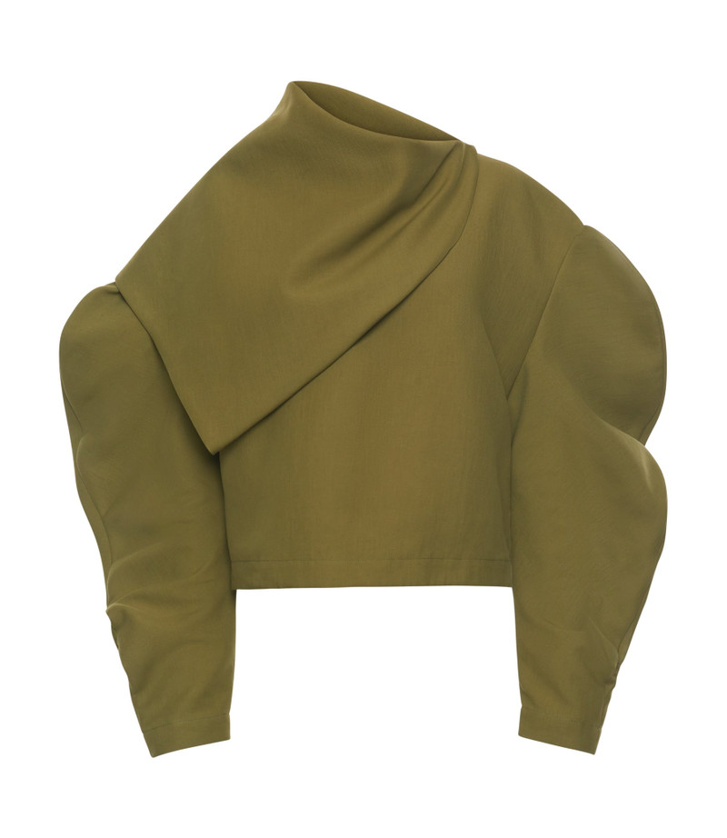 DRAPED COLLAR TOP KHAKI GREEN 9