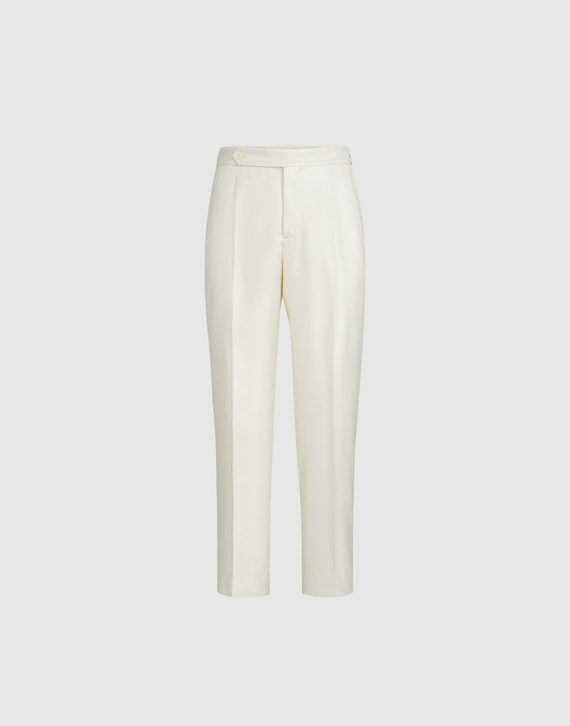 Silk diagonal tuxedo trousers with pleat and waist tabs 1