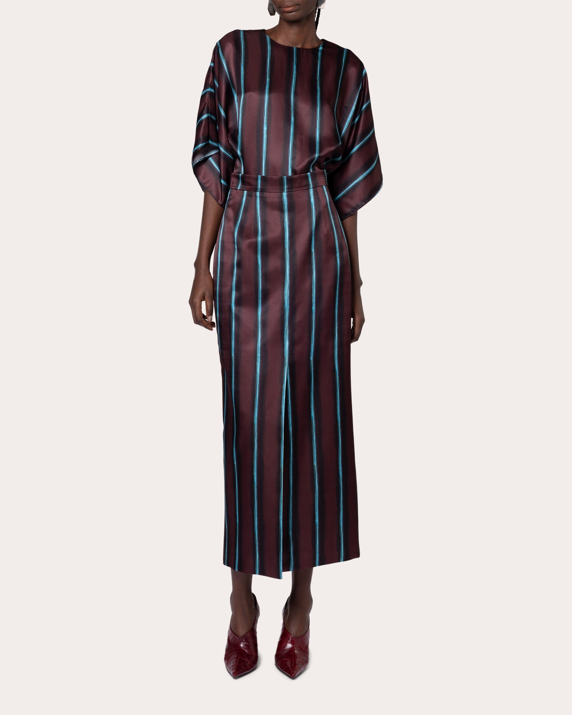 Nadra Stripe Silk Drape Top - 4