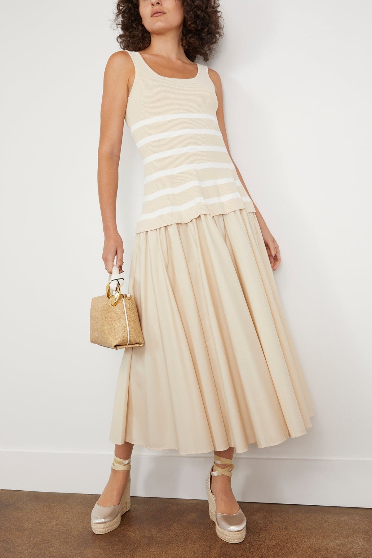 Silas Sleeveless Knit Bodice Midi Dress in Sand Stripe - 2