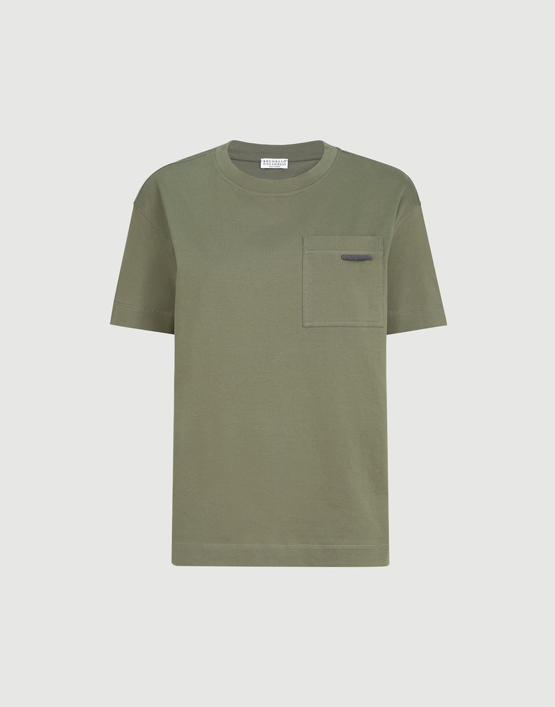 Cotton jersey T-shirt with shiny tab 1