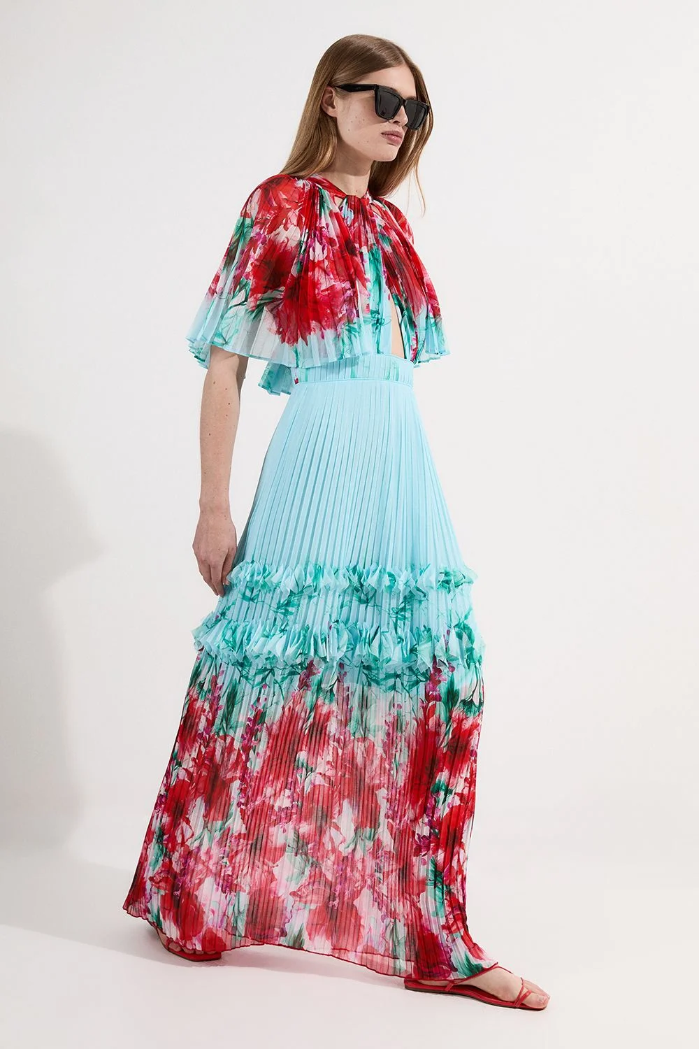 Floral Pleat Detail Woven Maxi Dress - 1