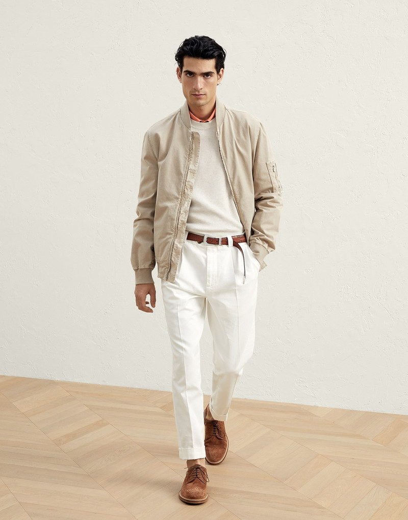 Brunello Cucinelli Cotton piqué slim fit polo with shirt-style collar and faux-layering outlook