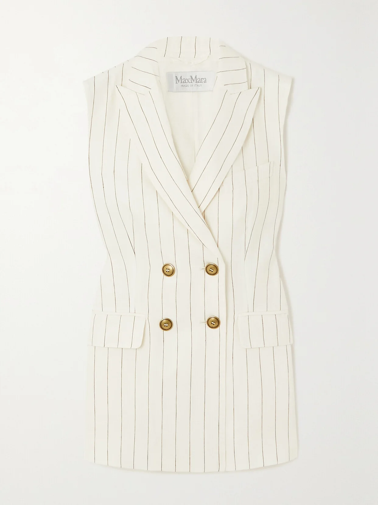 Quebec Double-breasted Pinstriped Linen Vest - 1