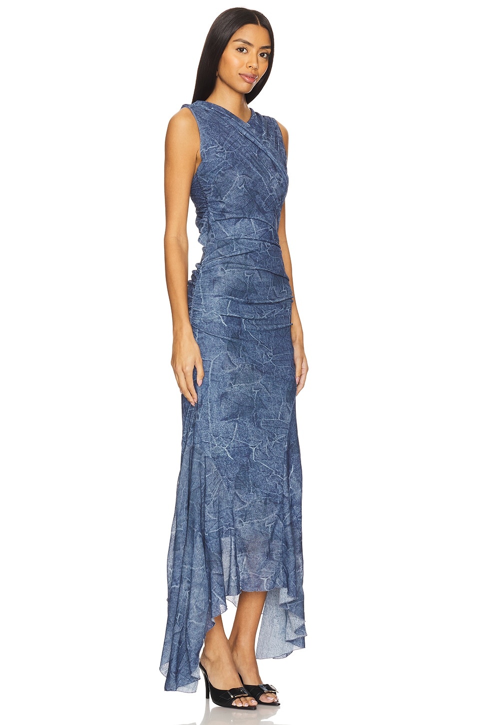 Marl Mesh Long Ruched Crossover Dress - 2
