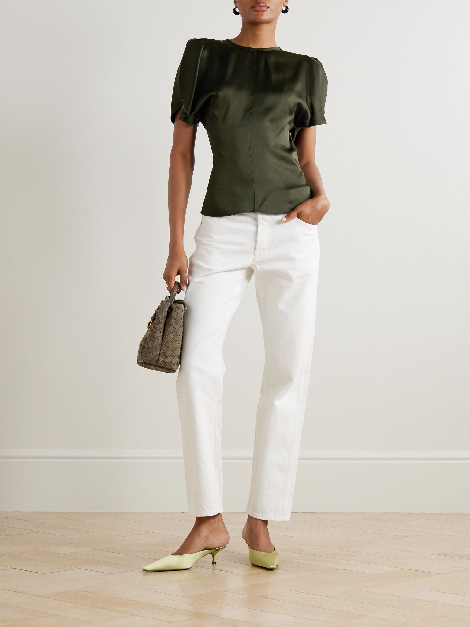 Draped satin blouse Dark green - 2