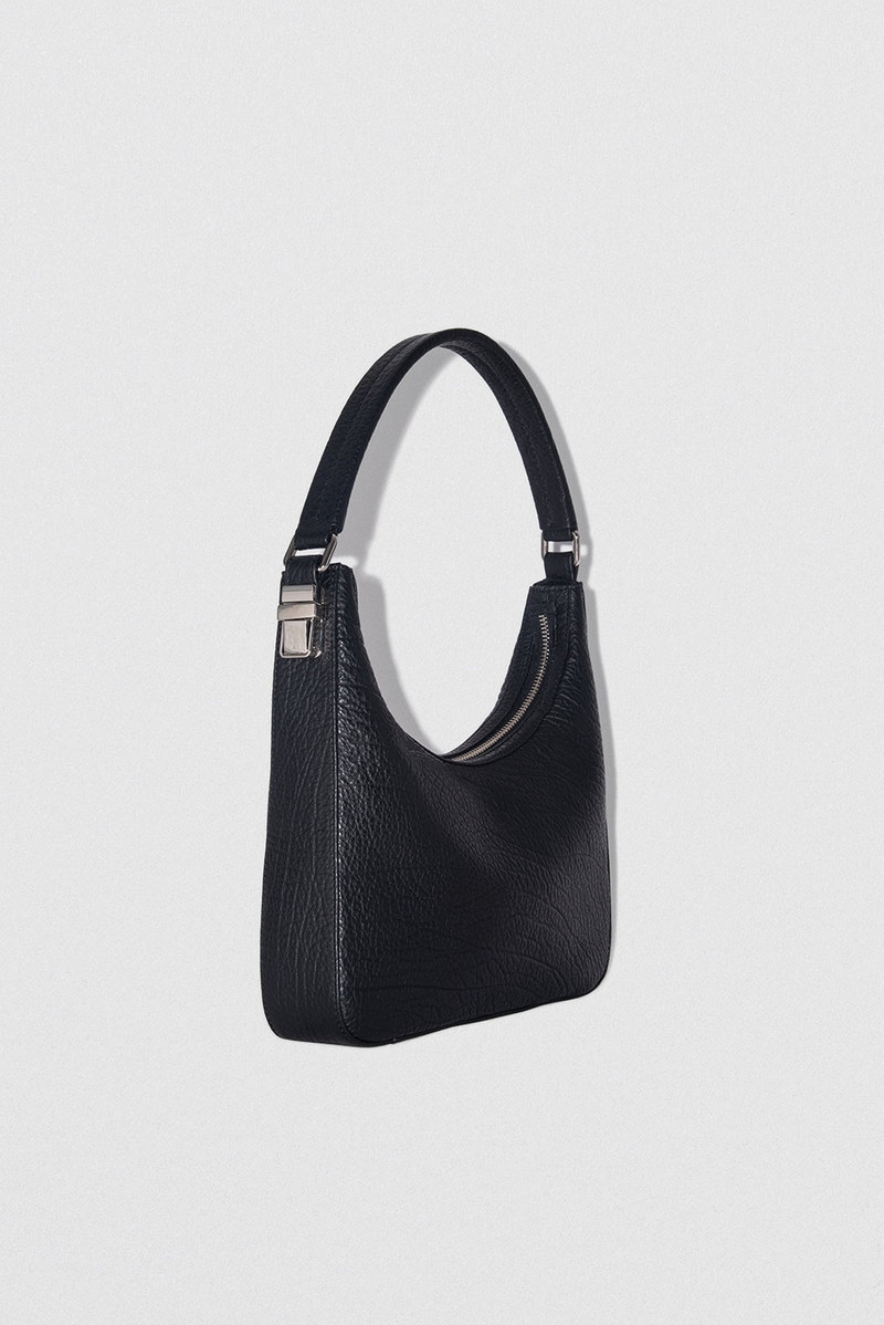 BY FAR Rhea Black Large Grain Leather Shoulder Bag outlook