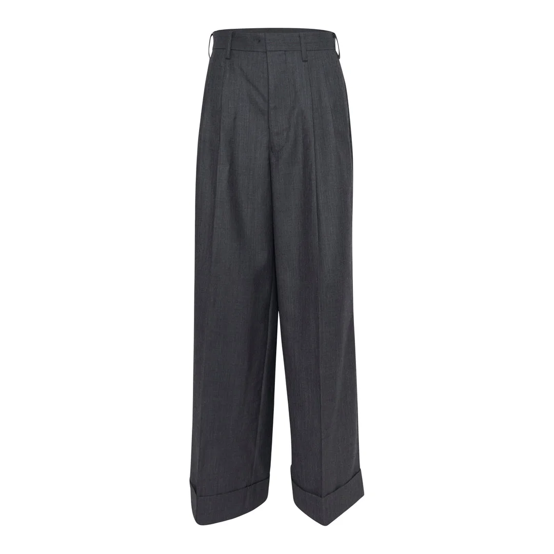 Wide Leg Pleated Wool Trousers - 1