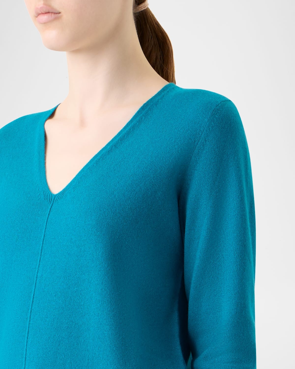 V-Neck Pure Cashmere Knit Sweater - 5