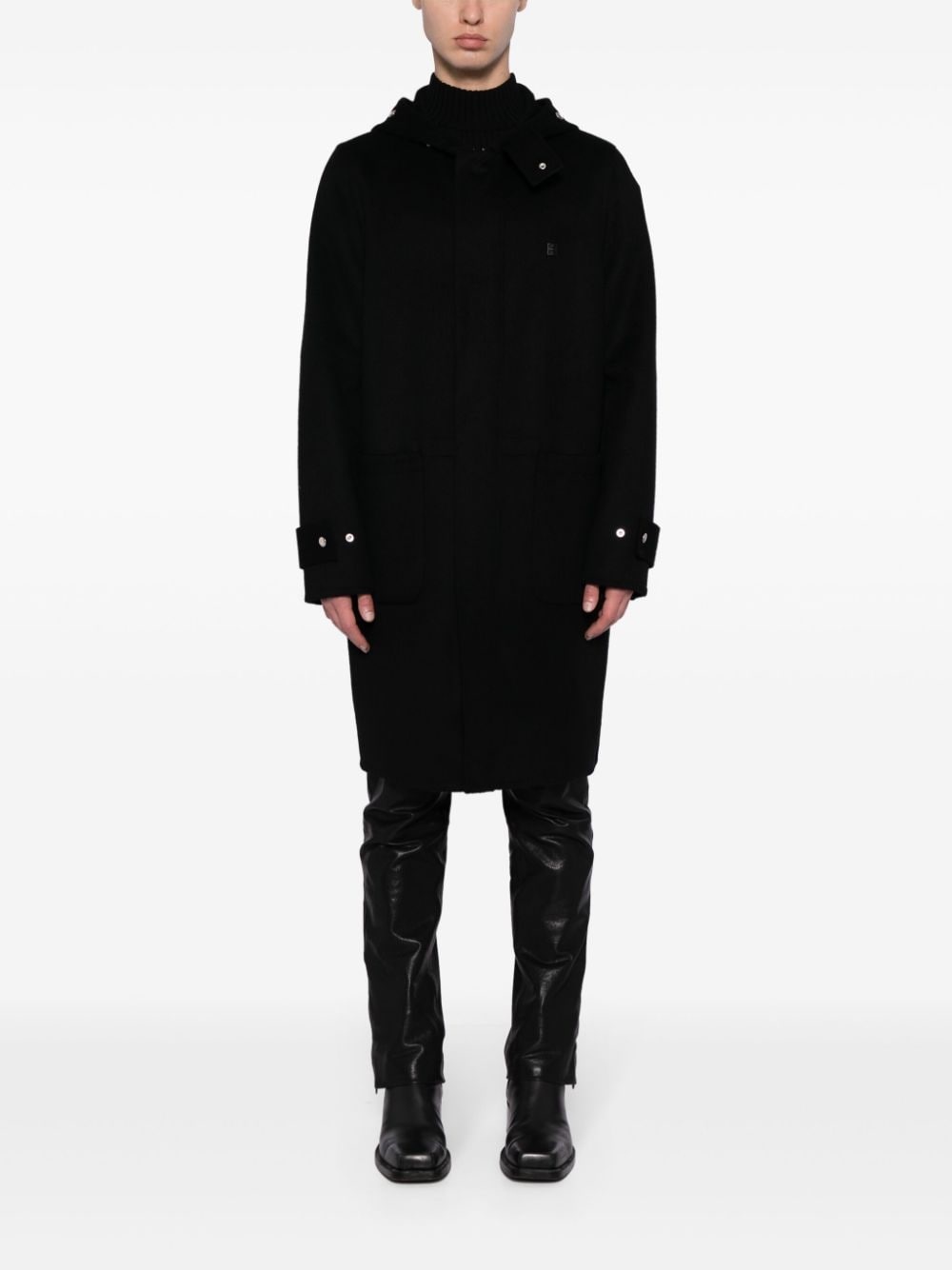 hooded single-breasted coat - 2