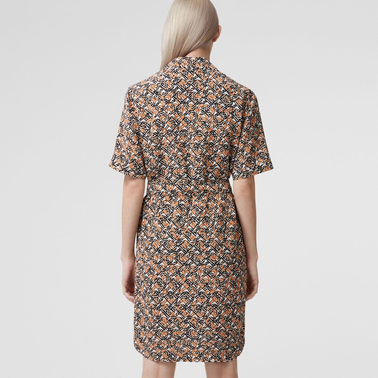 Short-sleeve Monogram Print Silk Shirt Dress - 4