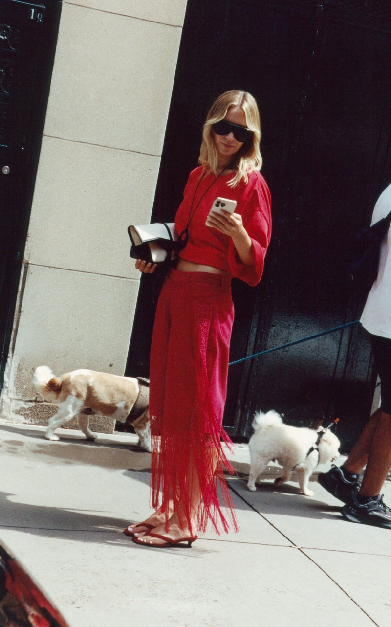 CHRISTOPHER ESBER Macrame Fringed Corduroy Cropped Jeans red outlook